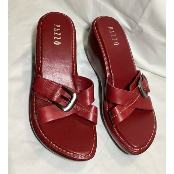 PAZZO wood chunky red wedge platform - Picture 1 of 5